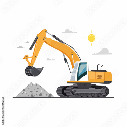 Yellow Excavator Digging a Pile of Dirt