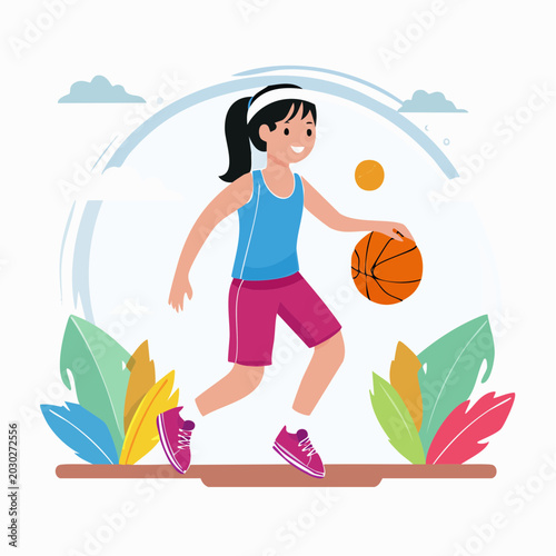 Young Girl Playing Basketball