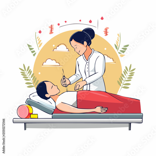 Acupuncturist Performing Treatment on Patient