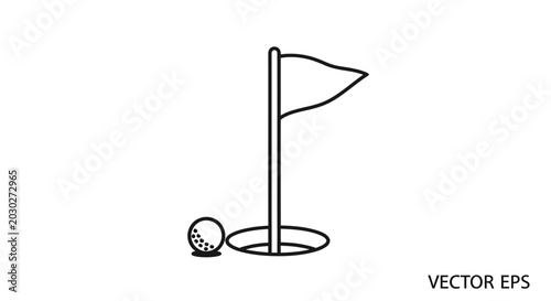 Fotografía Golf hole with flag and ball icon, minimalist line art vector illustration