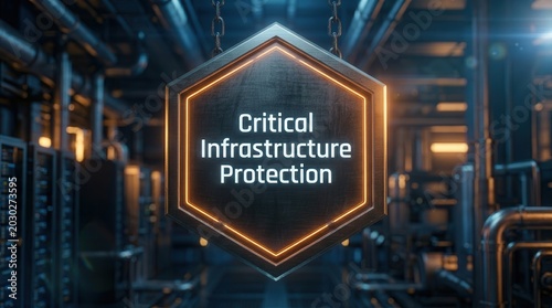 Cybersecurity defense concept featuring a shield with critical infrastructure protection text.