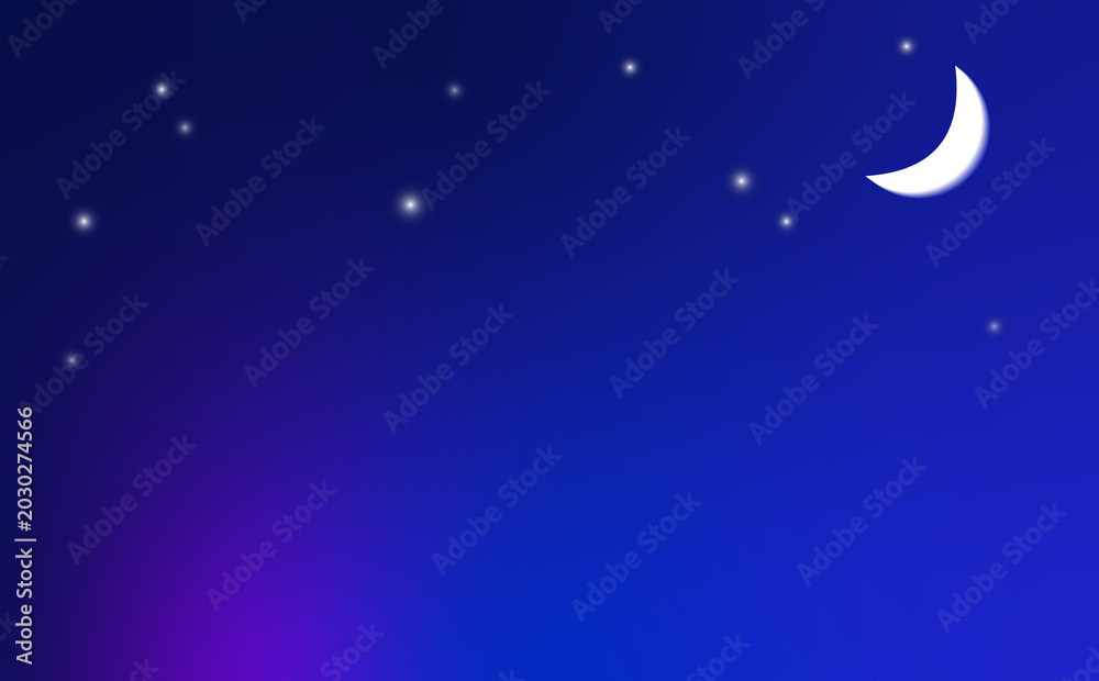 Naklejka premium 星空に浮かぶ三日月のシンプルな背景イラスト