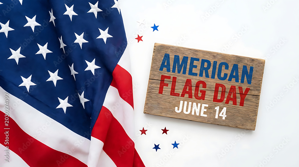Fototapeta premium American Flag Day June 14 Celebration with Patriotic Decorations and USA Flag