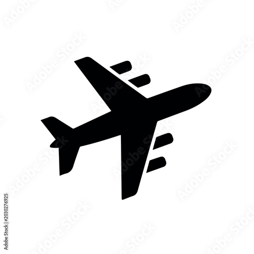 Flying airplane side view line icon isolated black outline aviation travel transport and passenger flight concept design