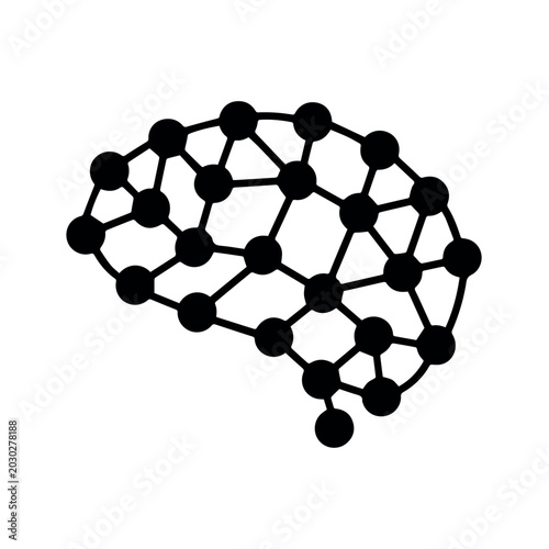 Digital network brain line icon isolated black outline artificial intelligence symbol for technology data connection machine learning and smart innovation concept