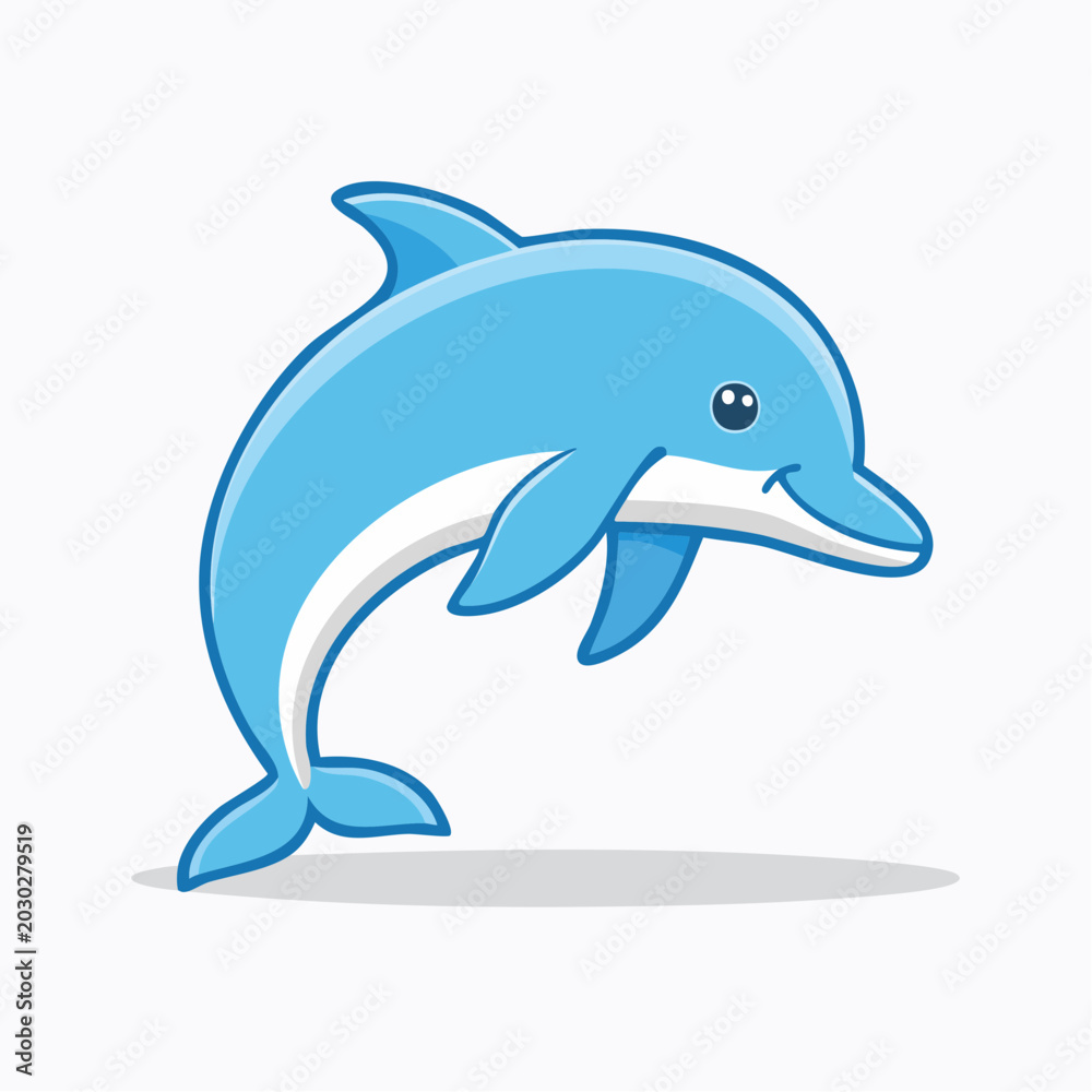 Fototapeta premium Cute cartoon dolphin jumping