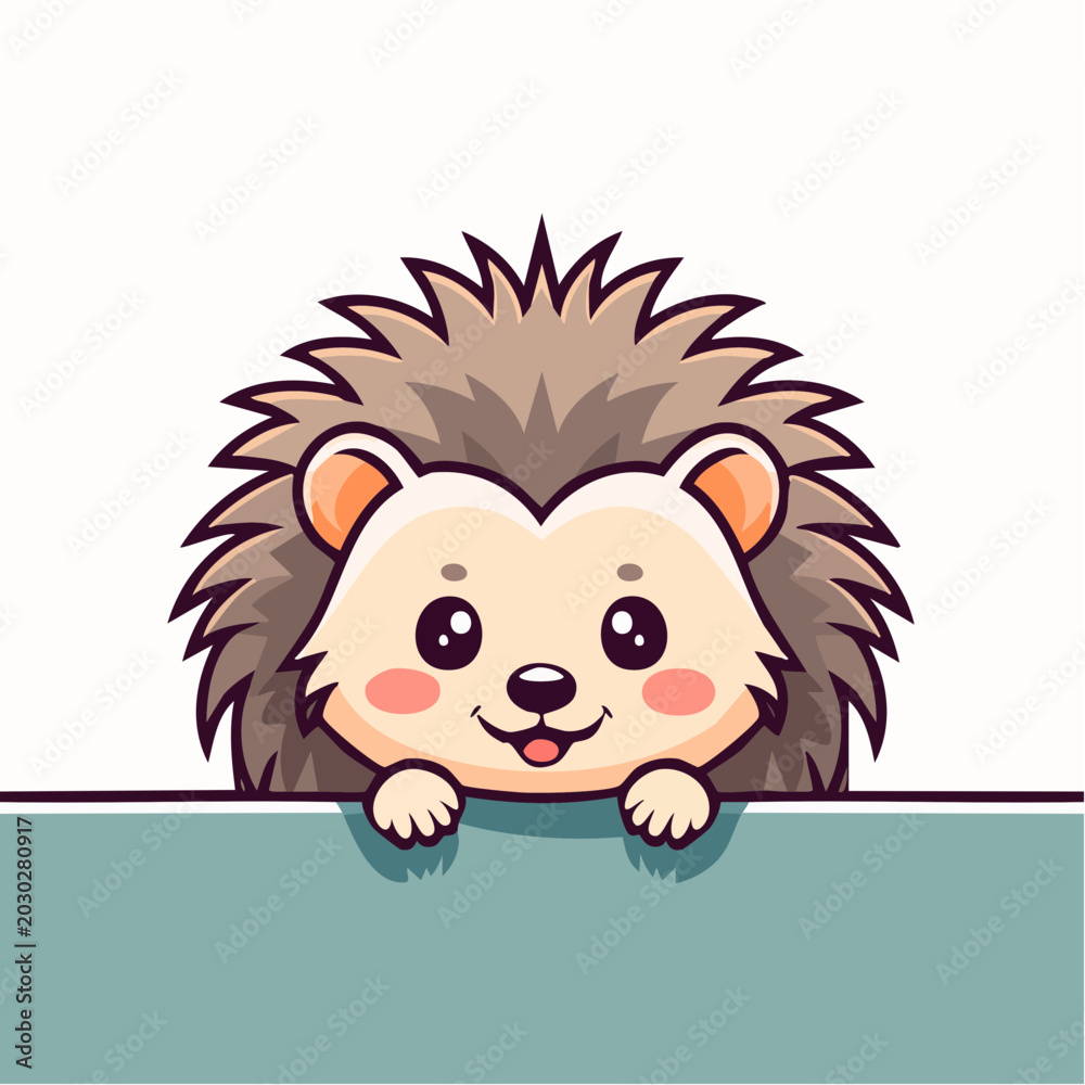 Fototapeta premium Cute Hedgehog Peeking Over a Surface