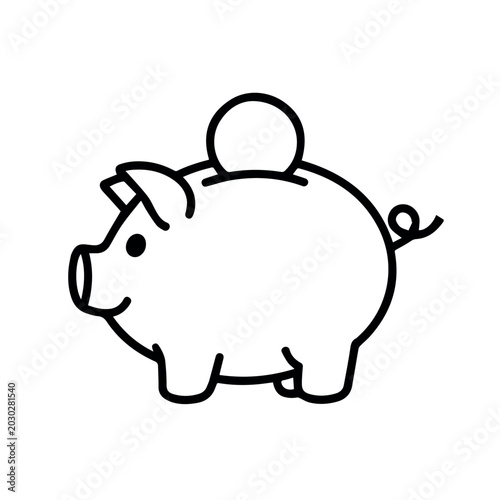 Piggy bank savings line icon isolated minimal black outline money storage symbol for finance budgeting banking investment and personal saving concept design