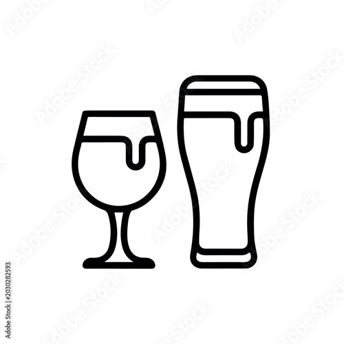 Wine glass and beer pint line icon set isolated black outline drink symbols for restaurant menu bar celebration beverage and alcohol service concept design