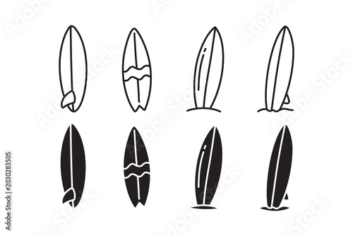 Canvas Print Surfboard outline and solid icons for beach sport and surfing lifestyle