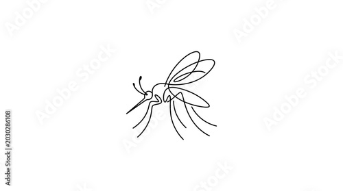 Obraz na plátne Minimalist Mosquito Line Art Icon - Insect Vector Illustration