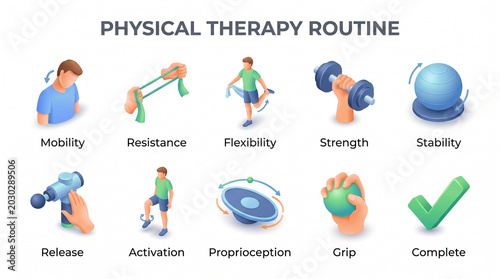 3D Physical Therapy Exercise and Injury Rehab Icon Set