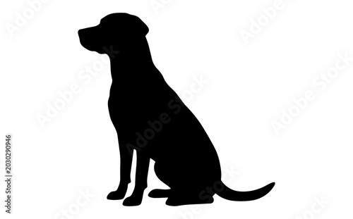 Black silhouette of a sitting dog with head up isolated on white background simple pet icon