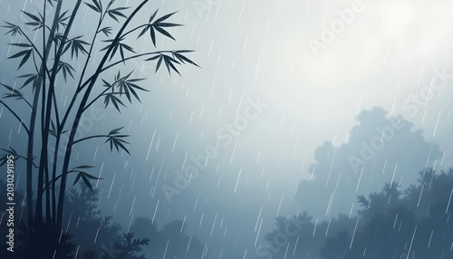 bamboo forest in morning fog in the style of classical ink painting