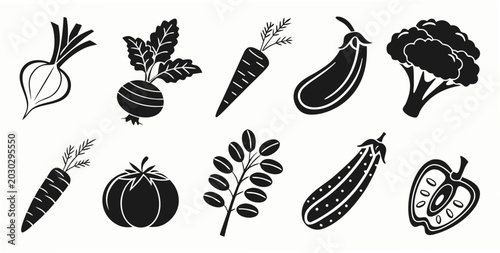 Canvas-taulu Monochrome vegetable illustration icon pack with vegetable monochrome illustrati