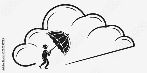 Vászonkép Graphic illustration of a person protecting against the rain under a large cloud