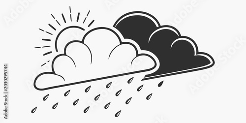 Bild auf Leinwand Graphic illustration of sunny and rainy weather with clouds and rainfall weather