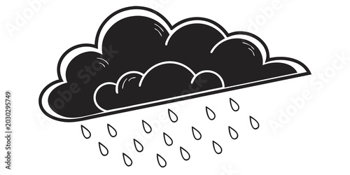 Fotografie Graphic illustration of a dark storm cloud with falling raindrops precipitation