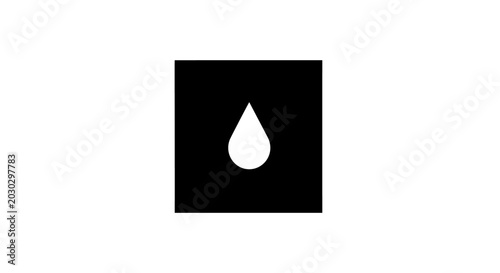 White water drop icon on black square background