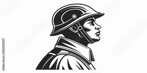 Fotografie Side profile of a military soldier wearing a helmet illustration with military s