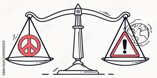 Foto Conceptual drawing of scales balancing world peace and environmental hazard warn