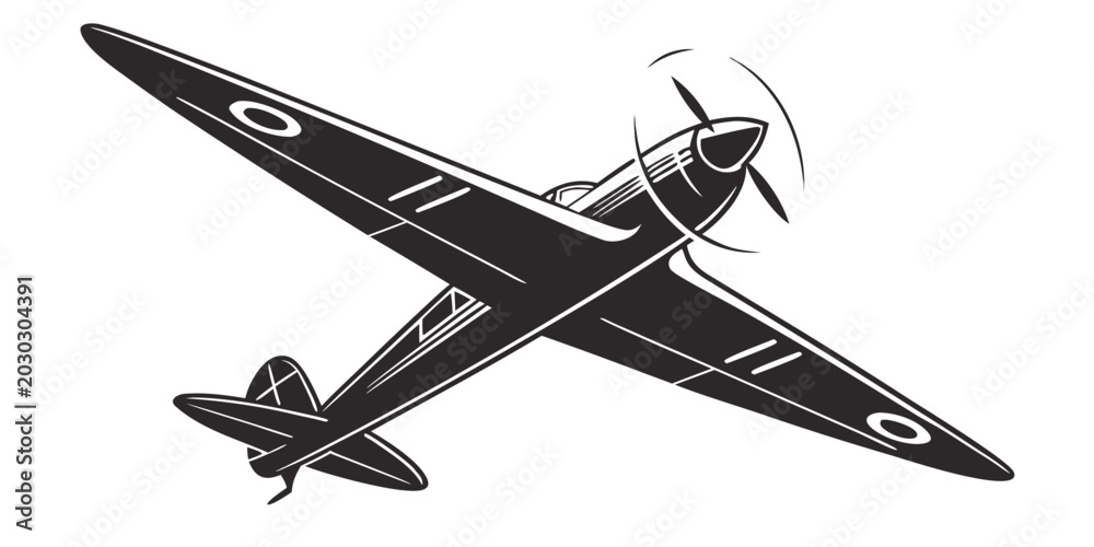 Ταπετσαρία Vintage single engine propeller fighter aircraft in flight vector illustration w