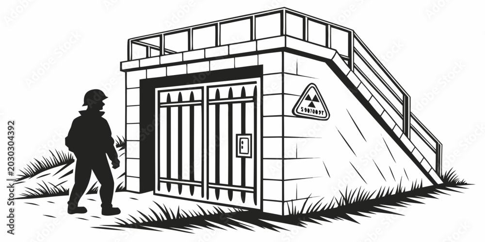 Ταπετσαρία Silhouette illustration of a soldier approaching a fortified radiation bunker wi
