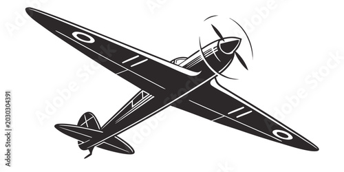 Фотография Vintage single engine propeller fighter aircraft in flight vector illustration w