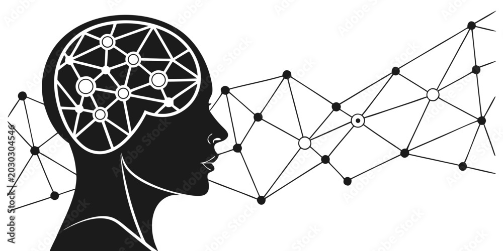 Ταπετσαρία Graphic profile of a human head silhouette connected to a sprawling digital neur