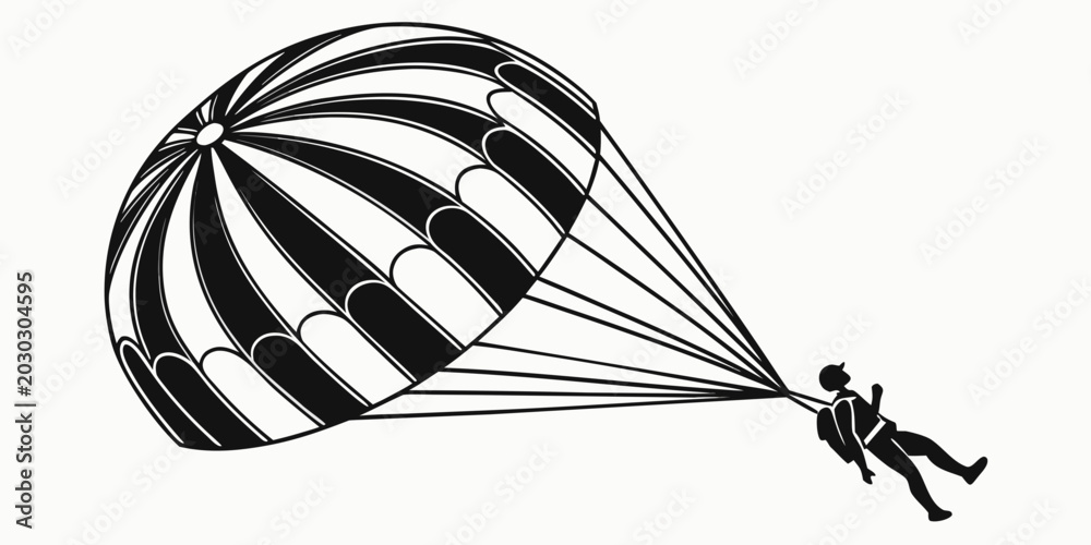 Ταπετσαρία Paratrooper silhouette descending with open parachute in sky extreme sports para
