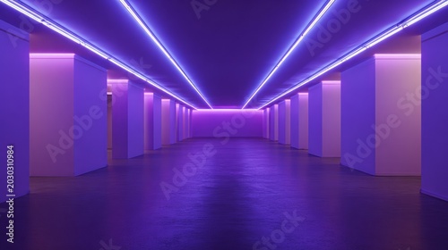 Illuminated interior corridor stretches toward a glowing distant wall