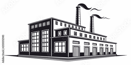 Tablou pe pânză Industrial factory building illustration with smoking chimneys industry industri