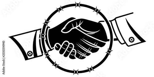 Foto Handshake encircled by barbed wire conceptual graphic with handshake agreement c
