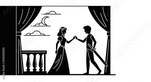 Fotografie Silhouette of a Royal Couple Meeting on a Palace Balcony