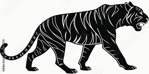 Obraz na płótnie Aggressive tiger stalking vector silhouette illustration with predator wildlife
