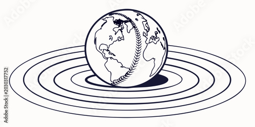 фотографія Line art drawing of the earth globe showing the americas centered within radiati