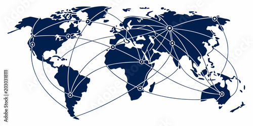Schilderij op canvas Comprehensive global transit map with multiple curved lines representing interna