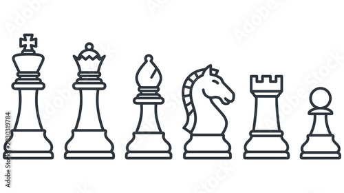 Photos Chess pieces line art icons set with king queen bishop knight and rook