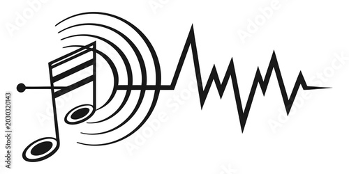 Φωτογραφία Sound waves radiating from a musical note transforming into an audio waveform li
