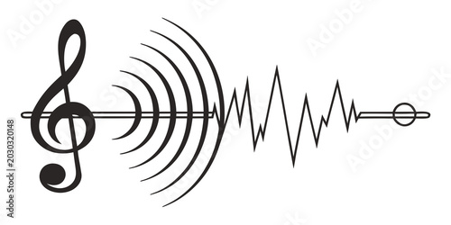 Cuadro en lienzo Treble clef emitting sound waves transforming into an audio waveform signal with