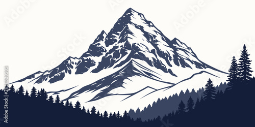 Photos Majestic snowy mountain peak with silhouetted pine trees in the foreground high