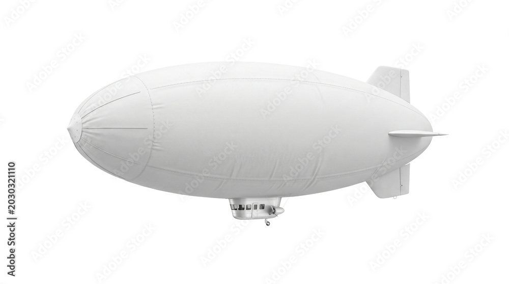Fototapeta premium White blimp or dirigible isolated on transparent background ready for your design presentation or concept.