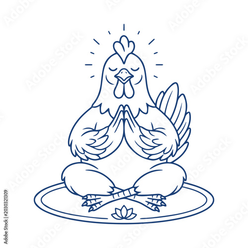 Meditating Chicken in Yoga Pose Line Art Design