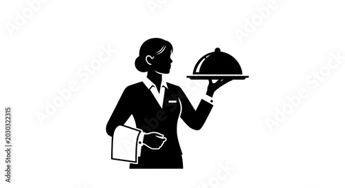 Cuadro en lienzo Waitress holding covered food tray.