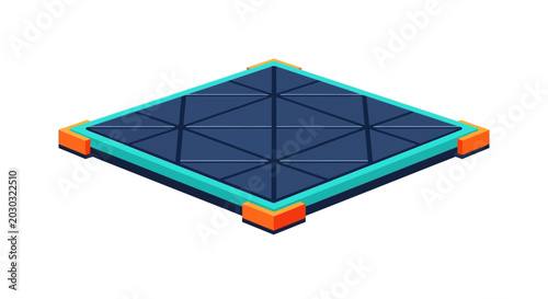 Futuristic Geometric Platform with Colored Edges and Grid Pattern.