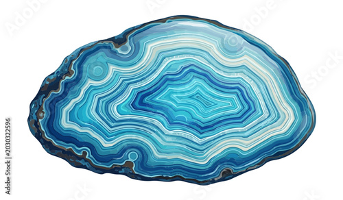 Konstfotografi Blue agate crystal cross section slice with detailed mineral texture layers illu