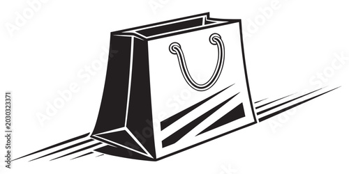 Foto Stylized black and white vector illustration of an empty shopping bag with motio