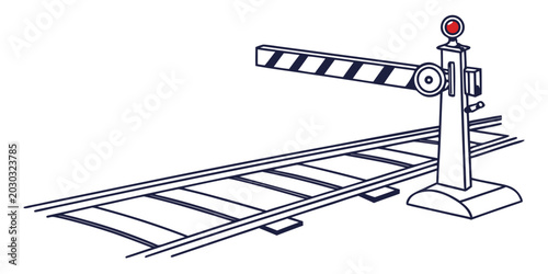 Schilderij op canvas Graphic illustration of a railroad crossing signal gate with warning light on wh