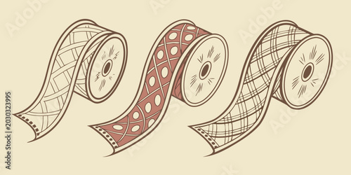Fotografía Decorative fabric ribbon spools with patterns decoration decorative creative mat