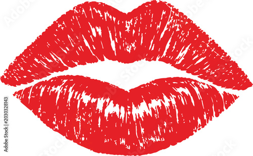 Foto Red Lips Print Isolated on White Background Vector Illustration